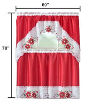 Load image into Gallery viewer, CityLux Linen 3pc Christmas Holiday Embroidered Kitchen Curtain Set