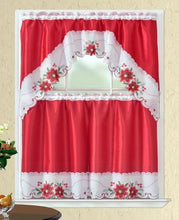Load image into Gallery viewer, CityLux Linen 3pc Christmas Holiday Embroidered Kitchen Curtain Set