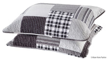 Load image into Gallery viewer, Black and Grey Modern Plaid Bedspread and Pillow Sham Set