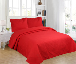 3pc Contemporary Solid Embroidered Bedspread Set