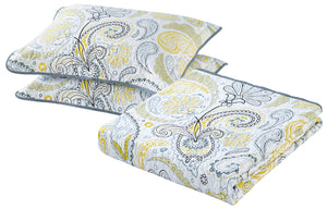 Yellow/Grey Paisley Printed Reversible Bedspread/Quilt Set