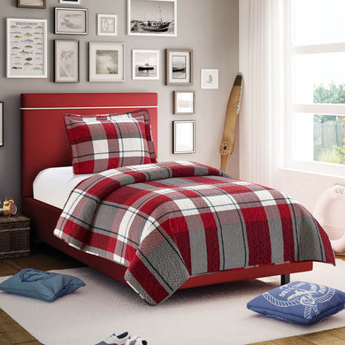 All American Collection Red-Green Plaid Printed Bedspread Set