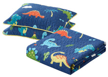 Load image into Gallery viewer, All American Collection Navy-Yellow Dinosaur Printed Bedspread Set