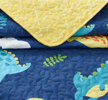 Load image into Gallery viewer, All American Collection Navy-Yellow Dinosaur Printed Bedspread Set